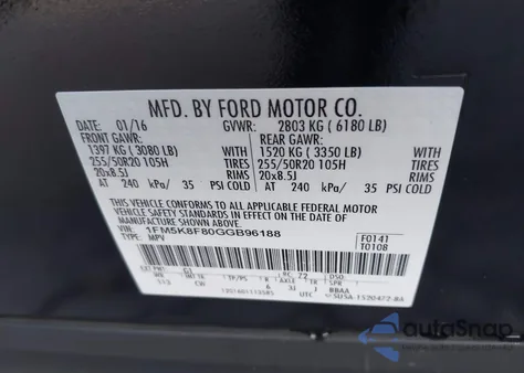 2016 Ford Explorer Limited from USA, damaged, VIN 1FM5K8F80GGB96188